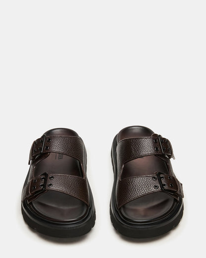 LUXOR Dark Brown Slide Footbed Men's Sandal | Steve Madden Customer Favorite