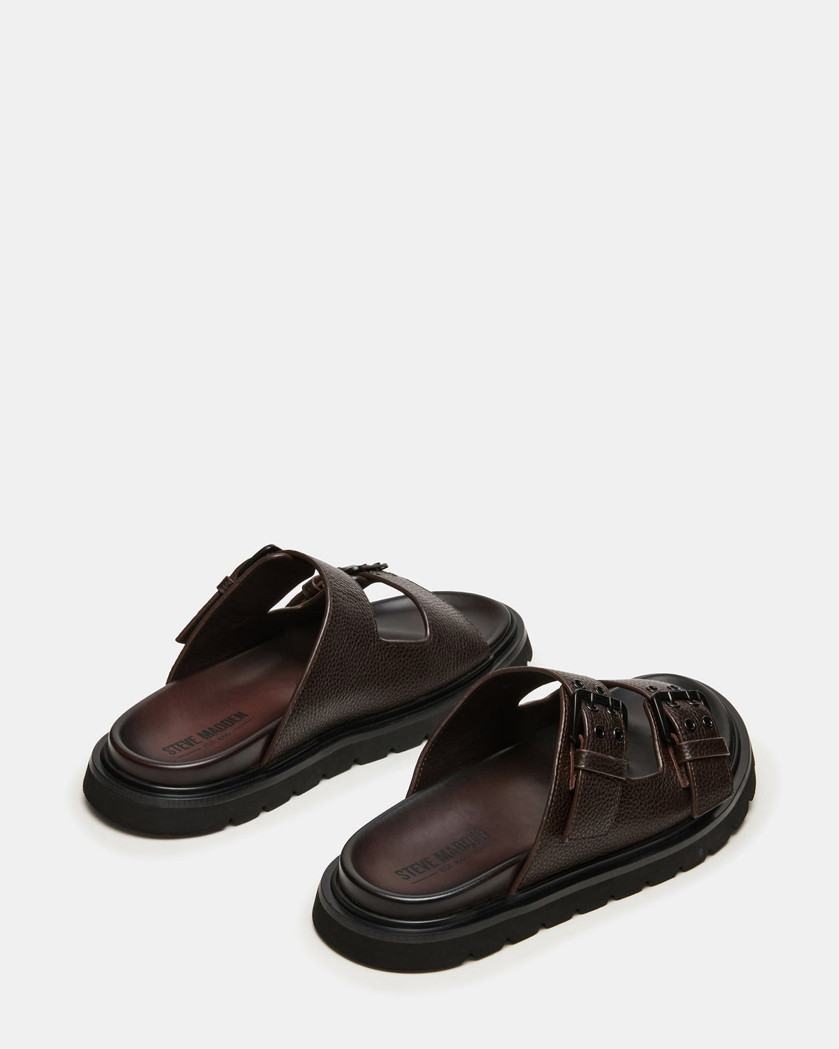 LUXOR Dark Brown Slide Footbed Men's Sandal | Steve Madden Customer Favorite