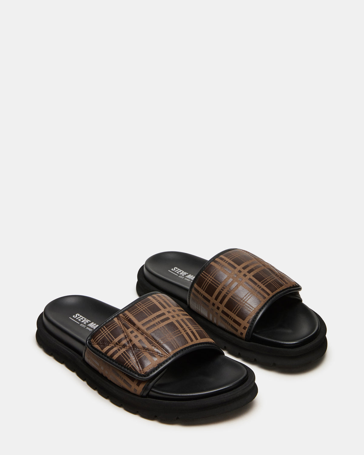 REESE Brown Slide Footbed Rounded-Toe Men's Sandal | Steve Madden Trending