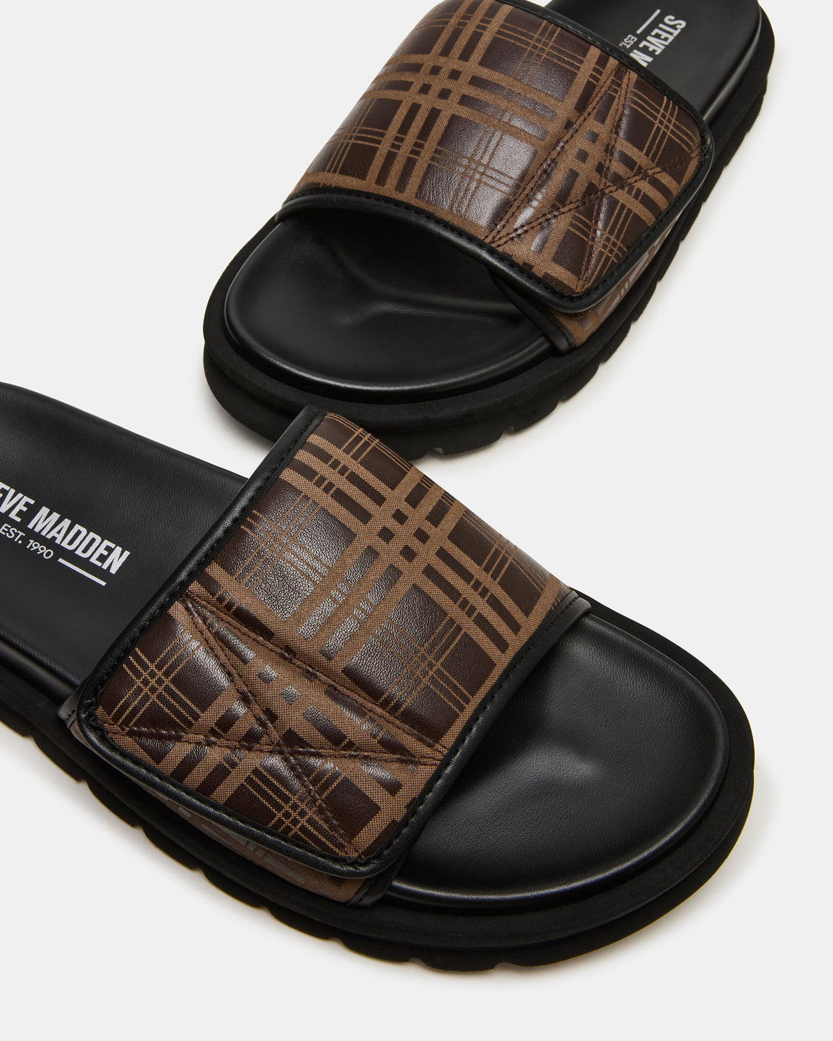 REESE Brown Slide Footbed Rounded-Toe Men's Sandal | Steve Madden Trending