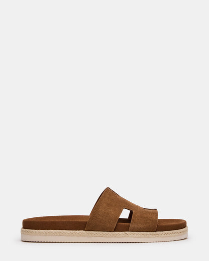 MERRICK Cognac Suede Footbed Slide Men's Sandal | Steve Madden Smart Buy