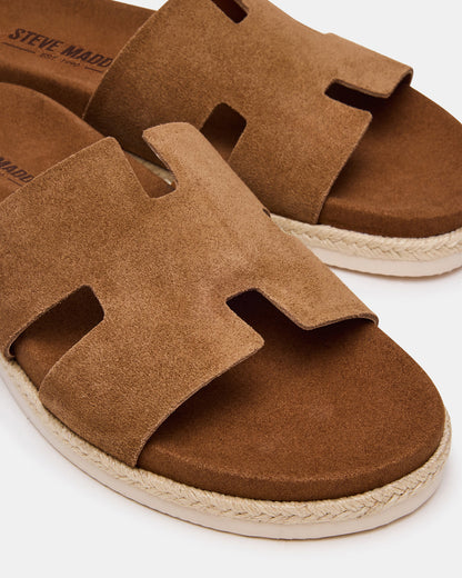 MERRICK Cognac Suede Footbed Slide Men's Sandal | Steve Madden Smart Buy