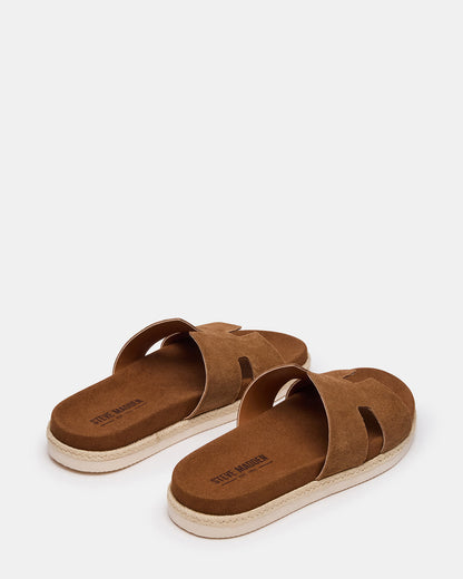 MERRICK Cognac Suede Footbed Slide Men's Sandal | Steve Madden Smart Buy