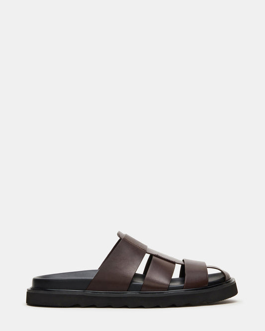 BLAZET Brown Leather Footbed Fisherman Men's Sandal | Steve Madden Discount