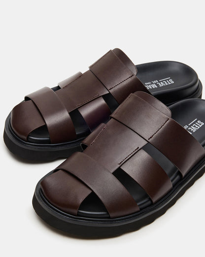 BLAZET Brown Leather Footbed Fisherman Men's Sandal | Steve Madden Discount