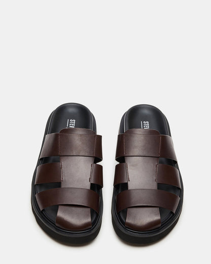 BLAZET Brown Leather Footbed Fisherman Men's Sandal | Steve Madden Discount