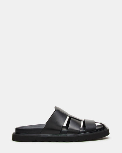 BLAZET Black Leather Footbed Fisherman Men's Sandal | Steve Madden Trending