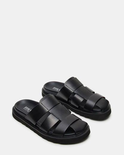 BLAZET Black Leather Footbed Fisherman Men's Sandal | Steve Madden Trending