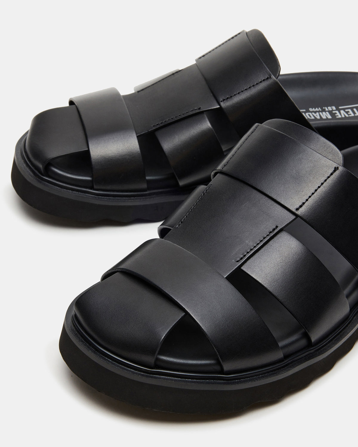 BLAZET Black Leather Footbed Fisherman Men's Sandal | Steve Madden Trending