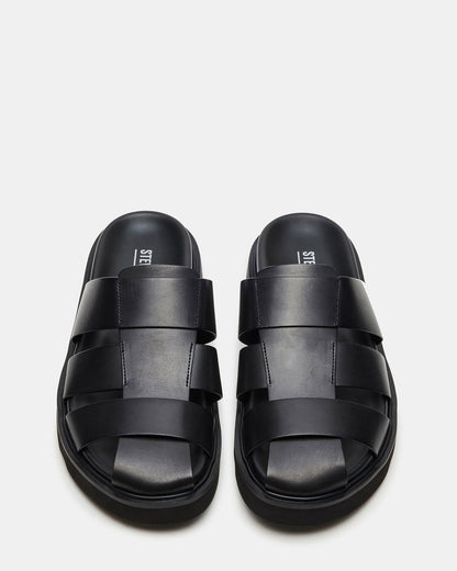 BLAZET Black Leather Footbed Fisherman Men's Sandal | Steve Madden Trending