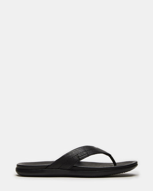 EMMETT Black Leather Men's Thong Sandal | Steve Madden Signature