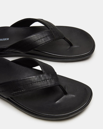 EMMETT Black Leather Men's Thong Sandal | Steve Madden Signature