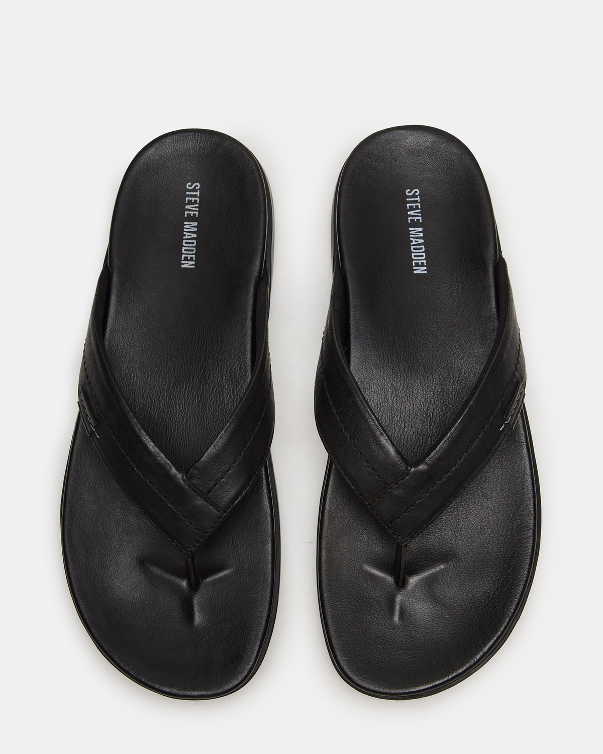EMMETT Black Leather Men's Thong Sandal | Steve Madden Signature