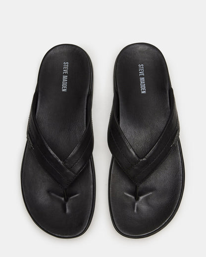 EMMETT Black Leather Men's Thong Sandal | Steve Madden Signature