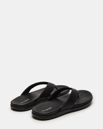 EMMETT Black Leather Men's Thong Sandal | Steve Madden Signature
