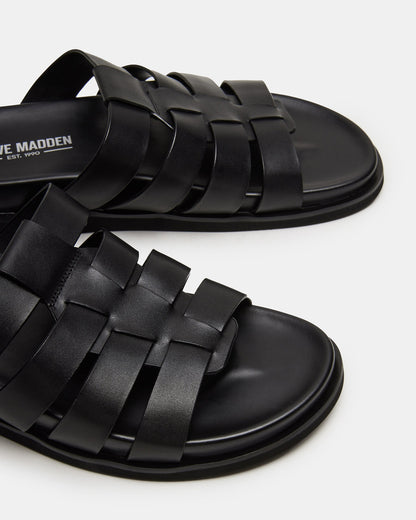 MARVYN Black Leather Men's Fisherman Slip-On Sandal | Steve Madden Popular