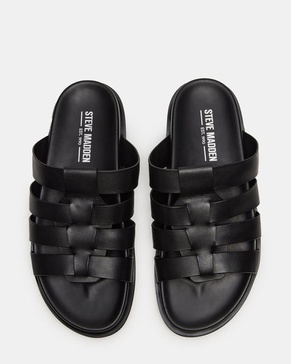 MARVYN Black Leather Men's Fisherman Slip-On Sandal | Steve Madden Popular