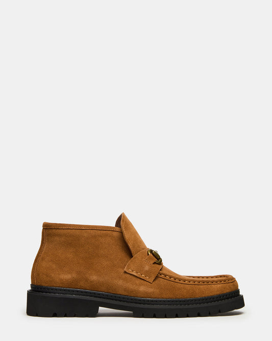 DEPUTY Chestnut Suede Horsebit Moc Toe Men's Casual Ankle Boot | Steve Madden Premium