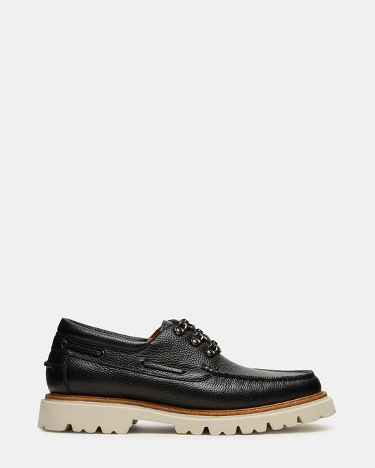 VICTOR Black Leather Slip-On Men's Casual Boat Shoe | Steve Madden Essential