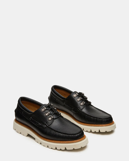 VICTOR Black Leather Slip-On Men's Casual Boat Shoe | Steve Madden Essential