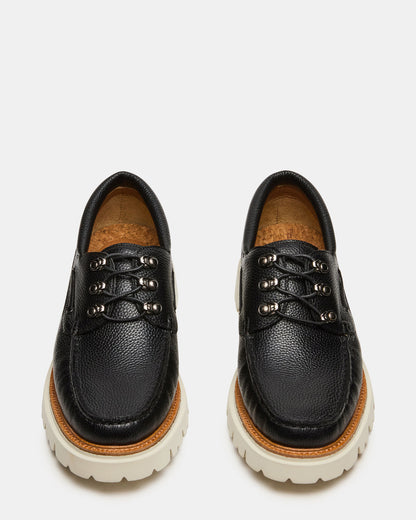 VICTOR Black Leather Slip-On Men's Casual Boat Shoe | Steve Madden Essential