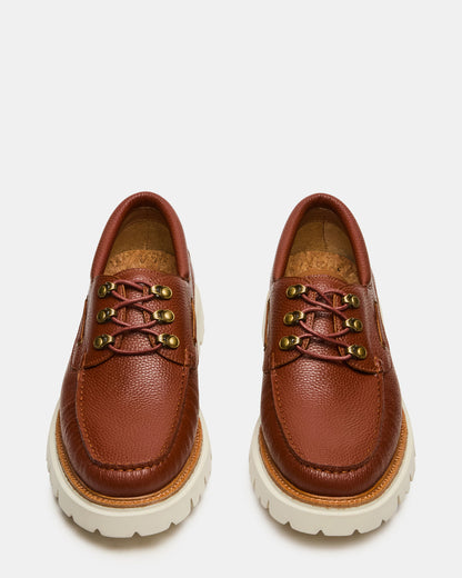 VICTOR Cognac Leather Slip-On Men's Casual Boat Shoe | Steve Madden Classic