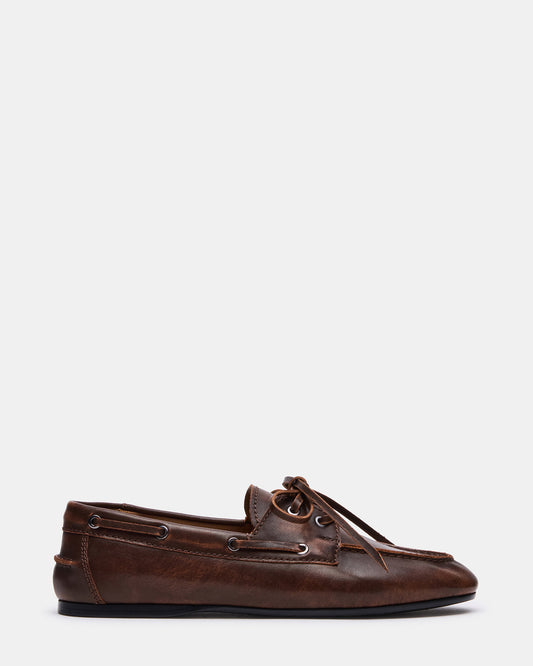 SCOUTT Brown Leather Slip-On Boat Men's Casual Shoe | Steve Madden Classic