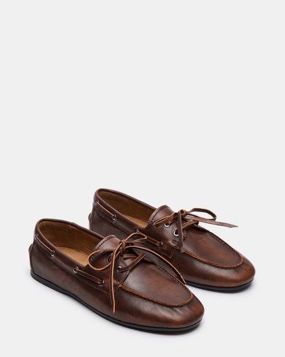 SCOUTT Brown Leather Slip-On Boat Men's Casual Shoe | Steve Madden Classic