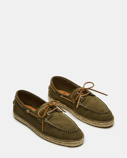 PANCHO Olive Suede Slip-On Espadrille Boat Shoe Men's Casual | Steve Madden Best Seller