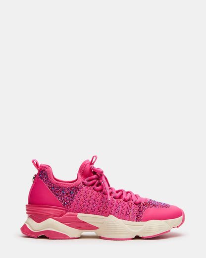Kids' SOLACE Hot Pink Low-Top Lace-Up Knit Girls' Sneakers | Steve Madden Special Offer