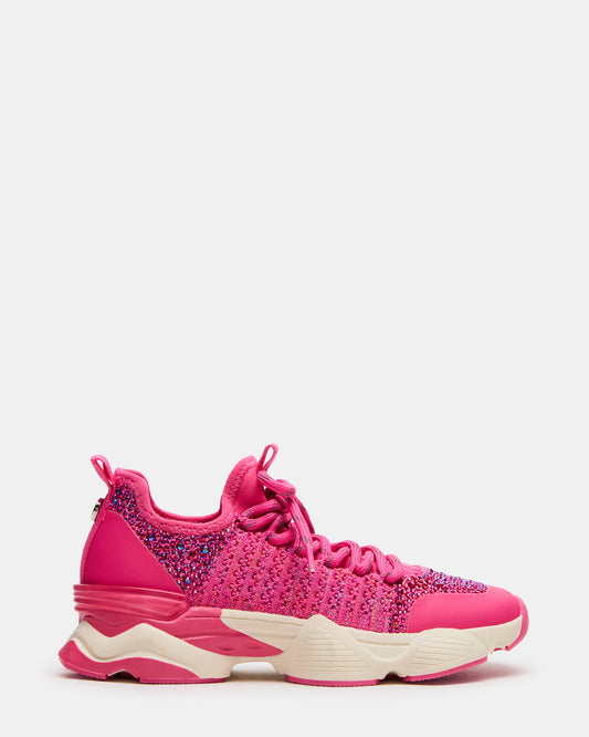 Kids' SOLACE Hot Pink Low-Top Lace-Up Knit Girls' Sneakers | Steve Madden Special Offer