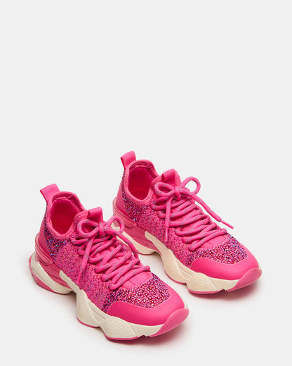 Kids' SOLACE Hot Pink Low-Top Lace-Up Knit Girls' Sneakers | Steve Madden Special Offer