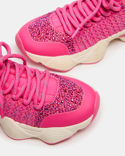 Kids' SOLACE Hot Pink Low-Top Lace-Up Knit Girls' Sneakers | Steve Madden Special Offer