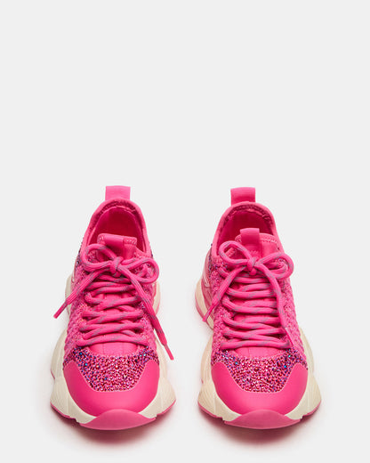 Kids' SOLACE Hot Pink Low-Top Lace-Up Knit Girls' Sneakers | Steve Madden Special Offer
