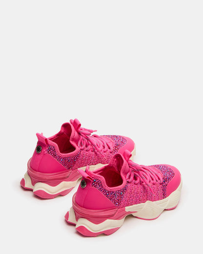 Kids' SOLACE Hot Pink Low-Top Lace-Up Knit Girls' Sneakers | Steve Madden Special Offer