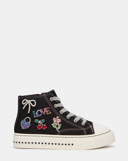 Kids' JOYCEE Black High-Top Lace-Up Girls' Sneaker | Steve Madden Classic