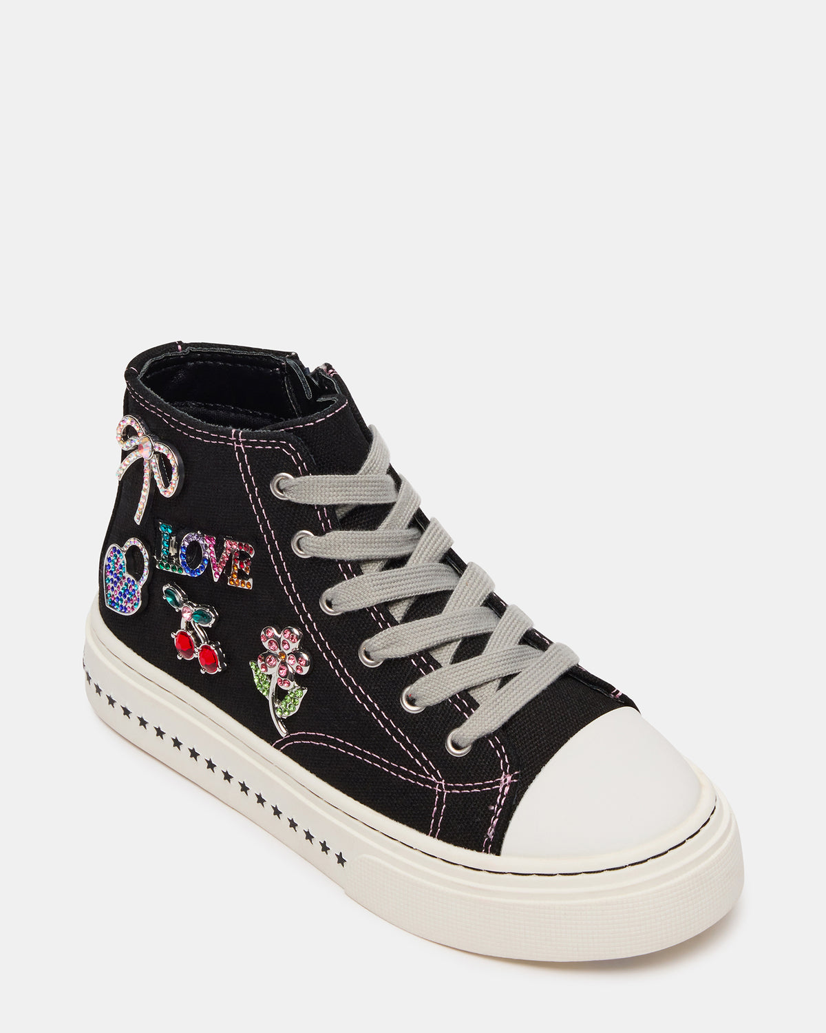 Kids' JOYCEE Black High-Top Lace-Up Girls' Sneaker | Steve Madden Classic