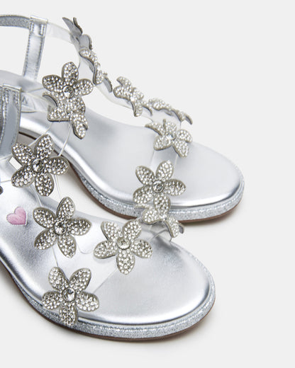 Kids' SAVVY Silver Girls' Strappy Rhinestone Block Heel | Steve Madden Top Pick