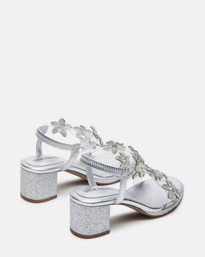 Kids' SAVVY Silver Girls' Strappy Rhinestone Block Heel | Steve Madden Top Pick