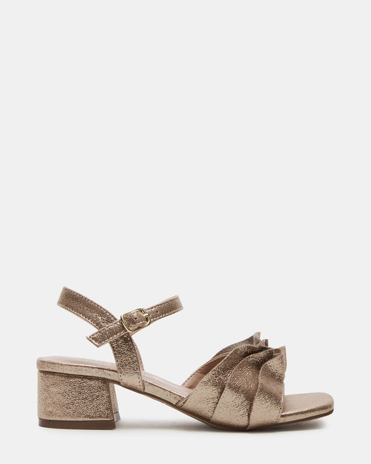 Kids' PRESS Gold Girls' Square-Toe Ruffle Block Heel | Steve Madden Value