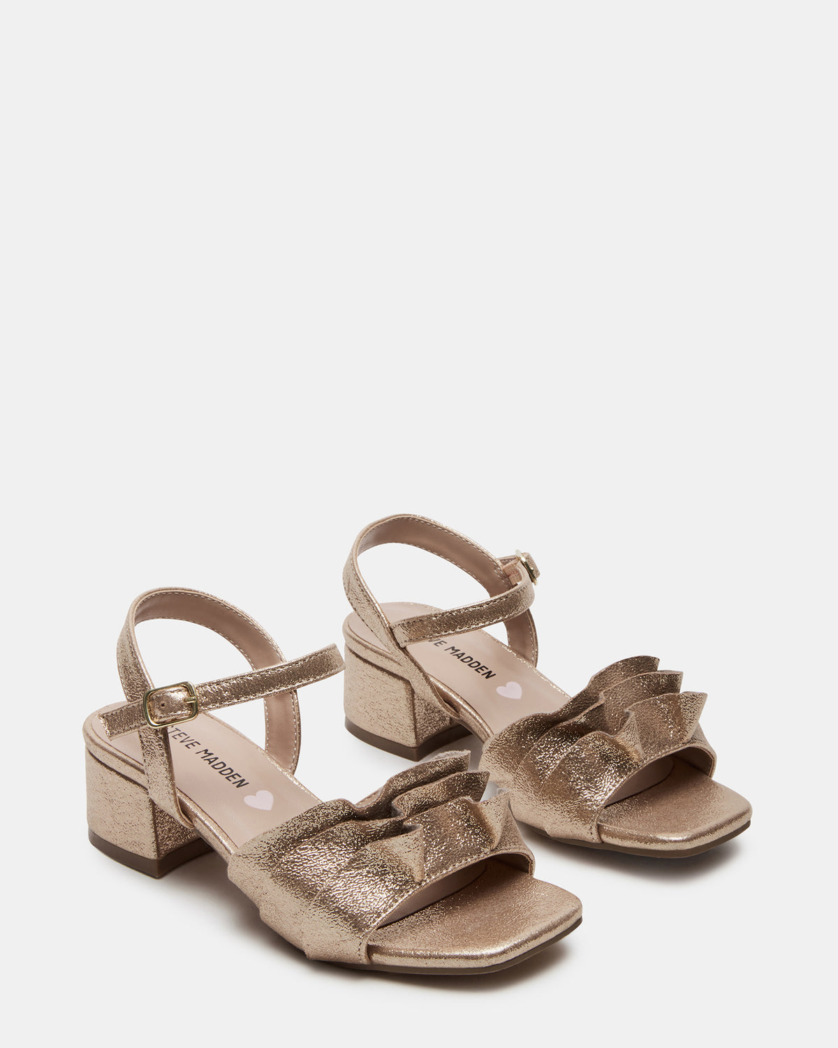 Kids' PRESS Gold Girls' Square-Toe Ruffle Block Heel | Steve Madden Value