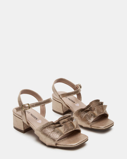 Kids' PRESS Gold Girls' Square-Toe Ruffle Block Heel | Steve Madden Value