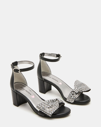 Kids' ABIGAL Black Rhinestone Embellised Block Heel Girls' Heel | Steve Madden Trusted