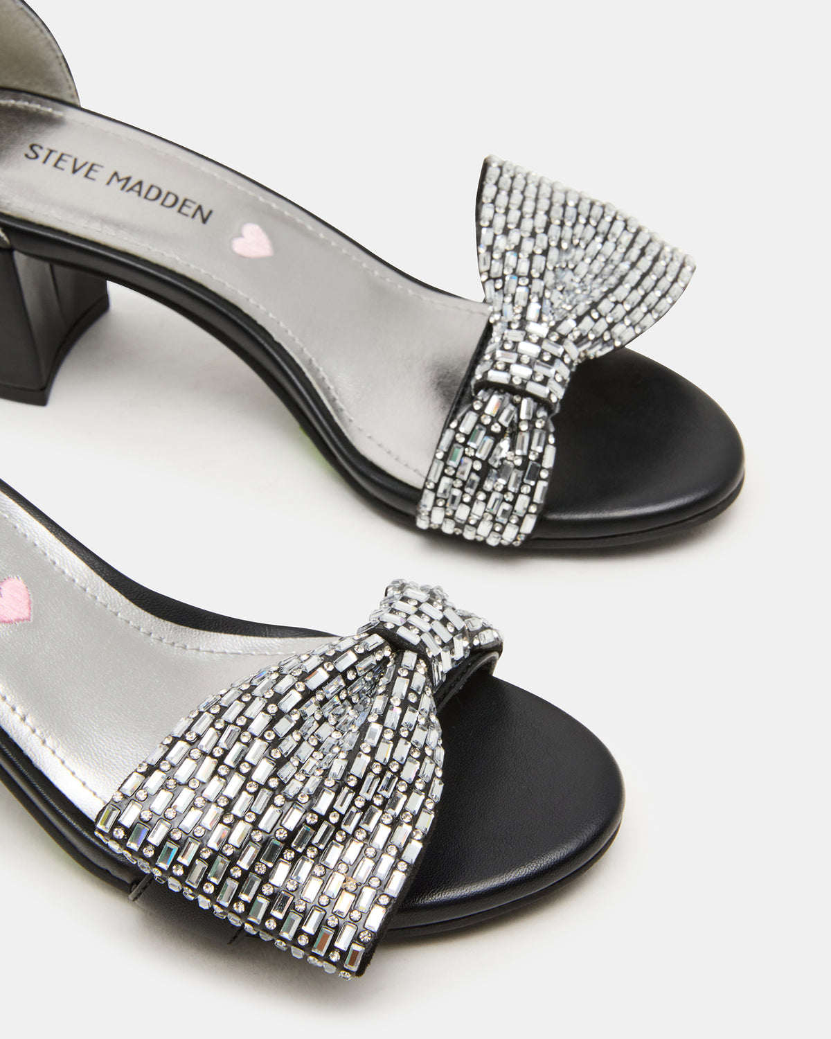 Kids' ABIGAL Black Rhinestone Embellised Block Heel Girls' Heel | Steve Madden Trusted