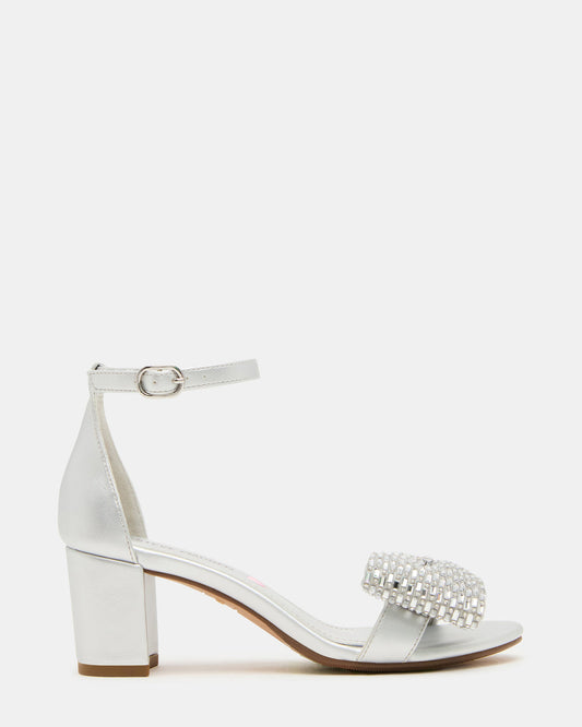 Kids' ABIGAL Silver Rhinestone Embellised Block Heel Girls' Heel | Steve Madden Discount