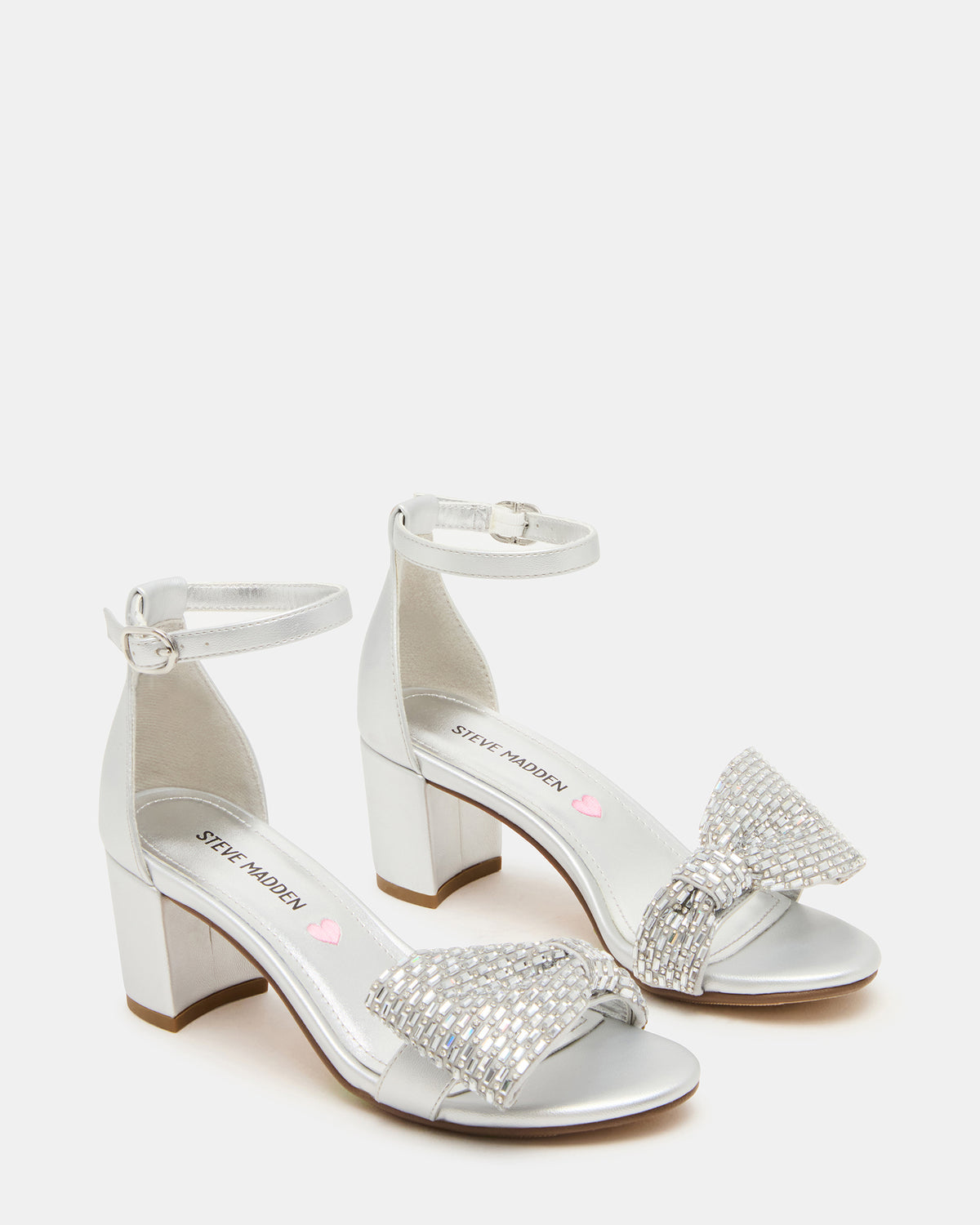 Kids' ABIGAL Silver Rhinestone Embellised Block Heel Girls' Heel | Steve Madden Discount