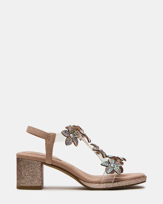 Kids' SAVVY Blush Girls' Strappy Rhinestone Block Heel | Steve Madden Sale