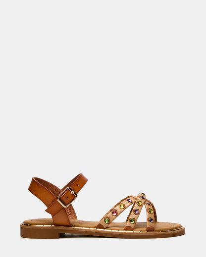 Kids' GILLIAN Cognac Multi Strappy Rhinestone Embellished Girls' Sandal | Steve Madden Deals