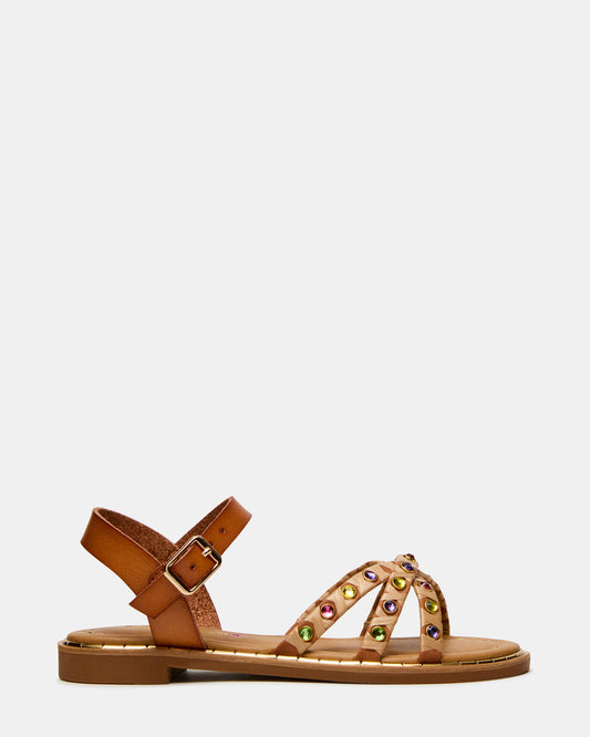 Kids' GILLIAN Cognac Multi Strappy Rhinestone Embellished Girls' Sandal | Steve Madden Deals