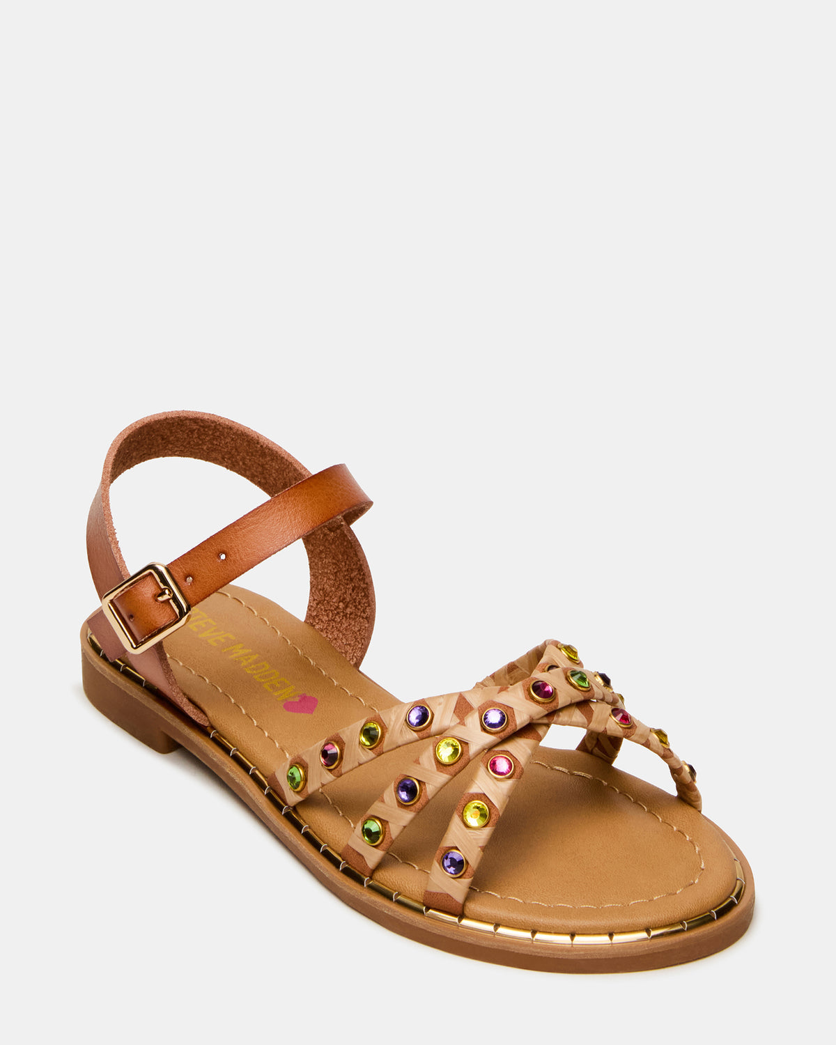 Kids' GILLIAN Cognac Multi Strappy Rhinestone Embellished Girls' Sandal | Steve Madden Deals